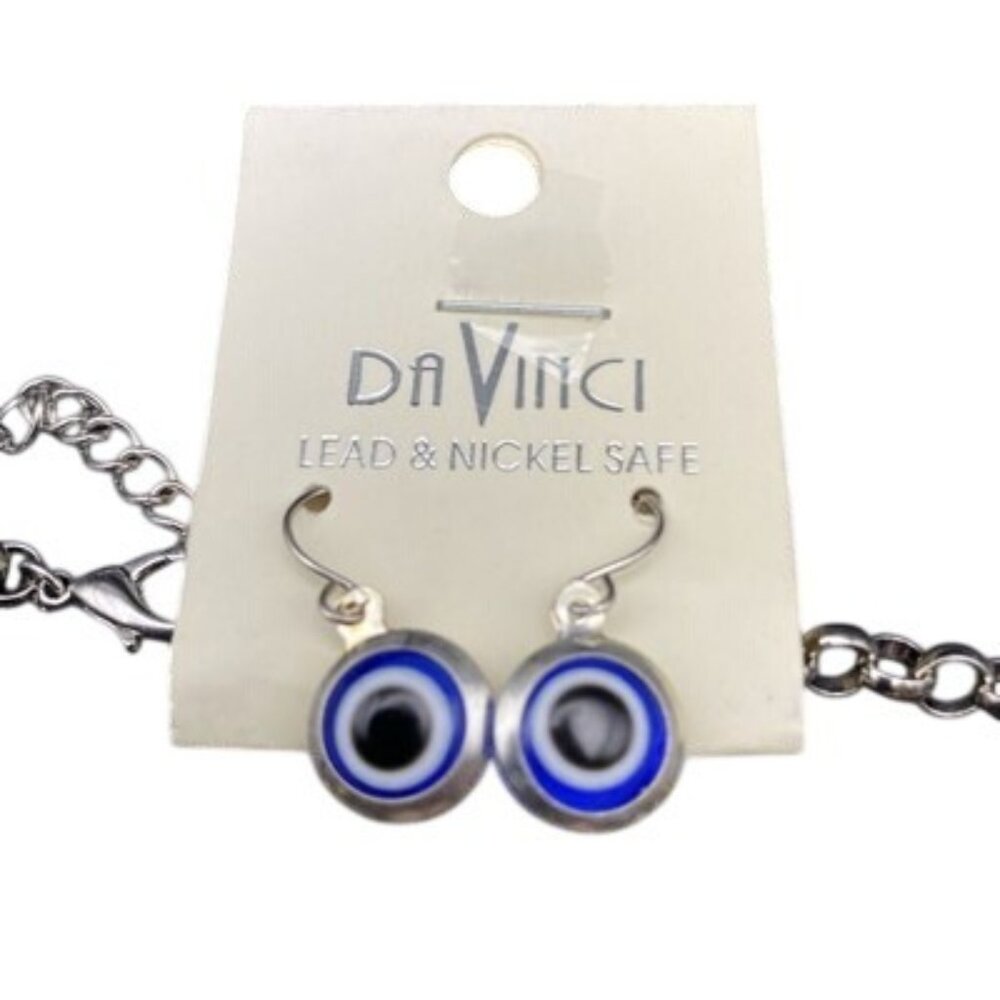 NWT Da Vinci You & I Earring Set Blue Evil Eye Red Ladybug Necklace Silver Tone - Picture 4 of 6
